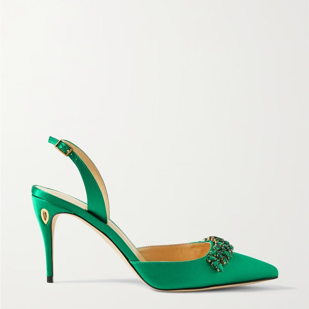 Jennifer Chamandi Vittotio Crown Jewel Satin Slingbacks